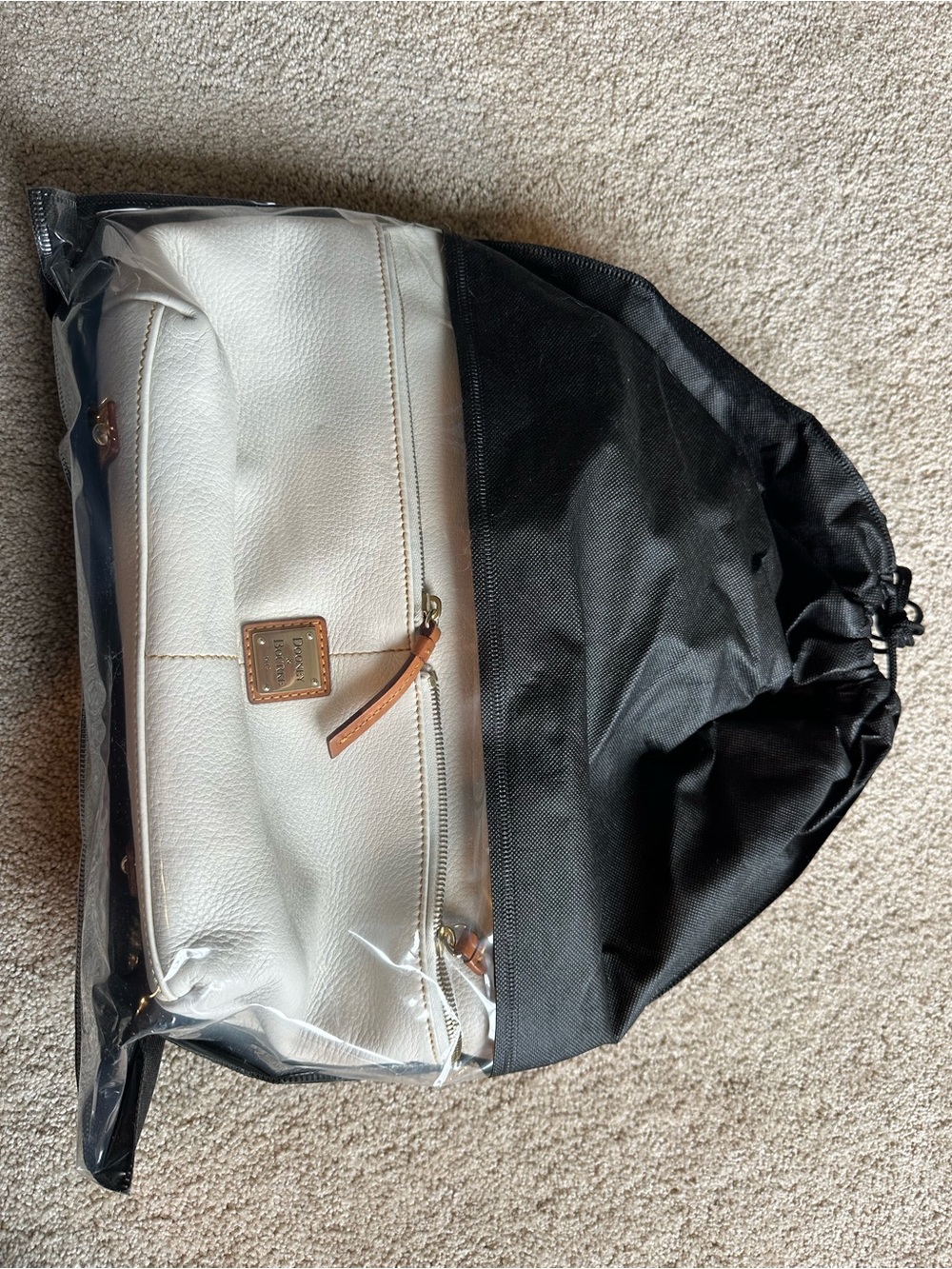 Dooney & Bourke White Pebble Leather Tote with Tan Trim - Picture 3 of 15